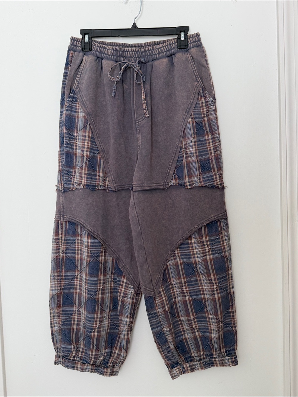 Oli & Hali Patchwork Plaid Jogger Pants in Charcoal and Navy